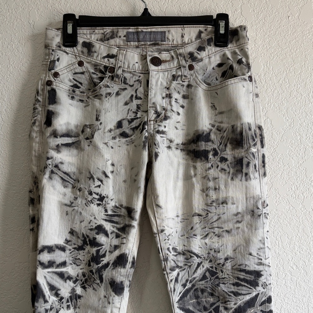 Rock & Republic Black & White Tie-Dye Skinny Jeans